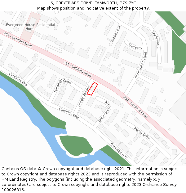 6, GREYFRIARS DRIVE, TAMWORTH, B79 7YG: Location map and indicative extent of plot