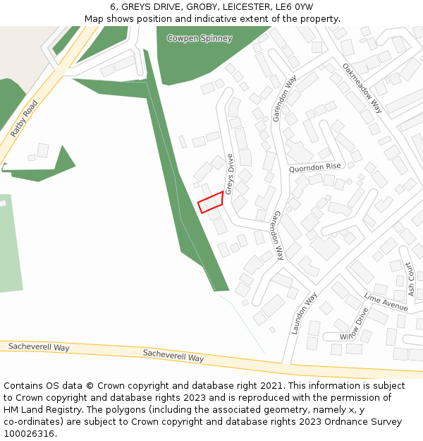 6, GREYS DRIVE, GROBY, LEICESTER, LE6 0YW: Location map and indicative extent of plot