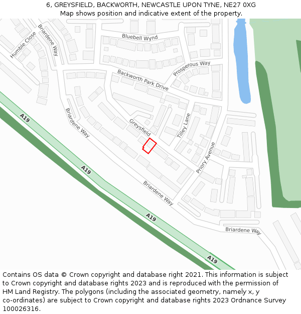 6, GREYSFIELD, BACKWORTH, NEWCASTLE UPON TYNE, NE27 0XG: Location map and indicative extent of plot