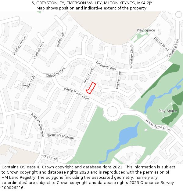 6, GREYSTONLEY, EMERSON VALLEY, MILTON KEYNES, MK4 2JY: Location map and indicative extent of plot