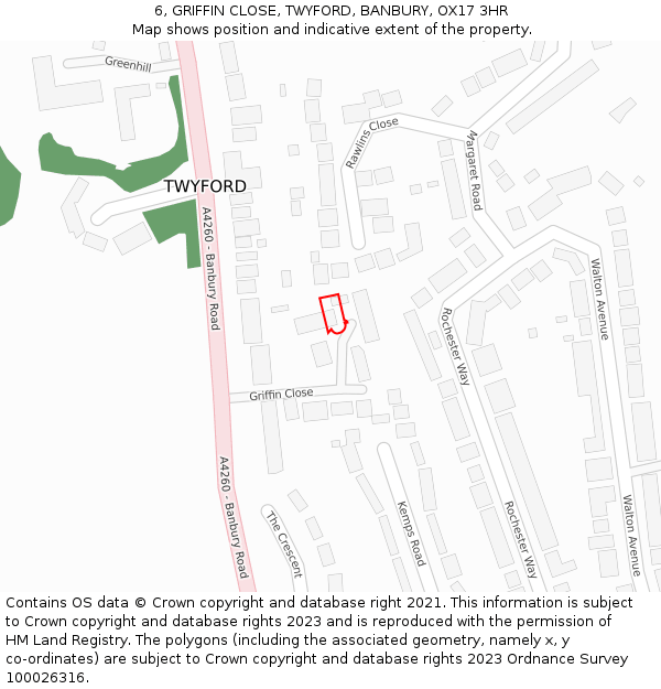 6, GRIFFIN CLOSE, TWYFORD, BANBURY, OX17 3HR: Location map and indicative extent of plot