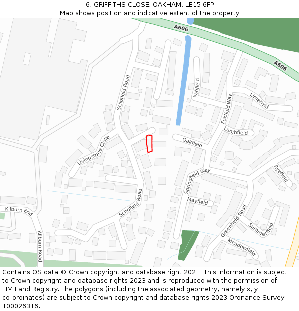 6, GRIFFITHS CLOSE, OAKHAM, LE15 6FP: Location map and indicative extent of plot