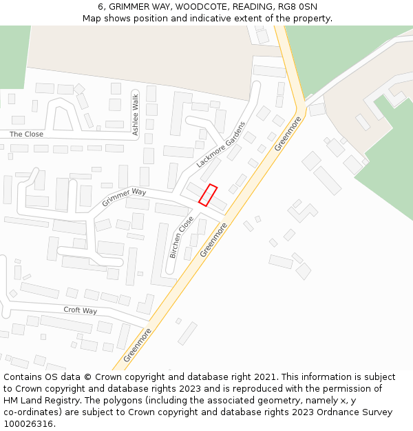 6, GRIMMER WAY, WOODCOTE, READING, RG8 0SN: Location map and indicative extent of plot