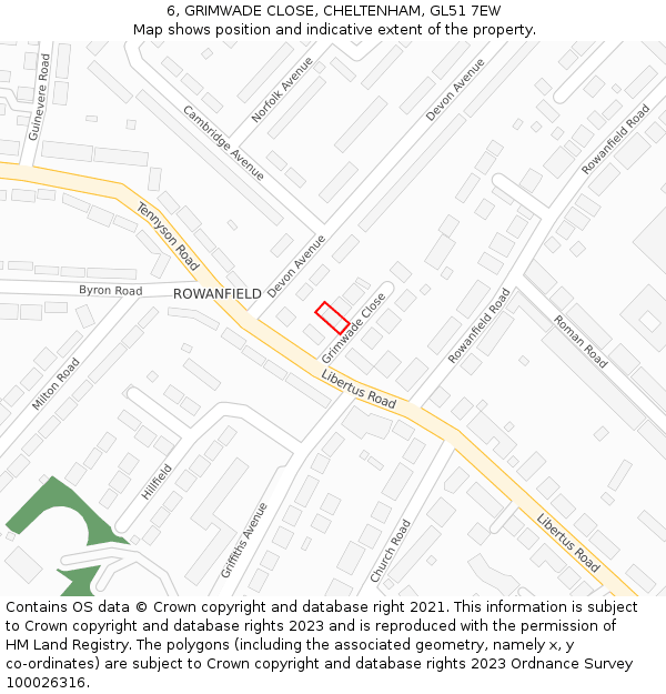 6, GRIMWADE CLOSE, CHELTENHAM, GL51 7EW: Location map and indicative extent of plot