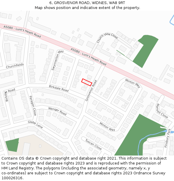 6, GROSVENOR ROAD, WIDNES, WA8 9RT: Location map and indicative extent of plot