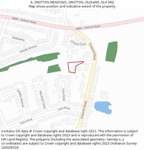 6, GROTTON MEADOWS, GROTTON, OLDHAM, OL4 5RQ: Location map and indicative extent of plot
