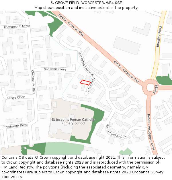 6, GROVE FIELD, WORCESTER, WR4 0SE: Location map and indicative extent of plot