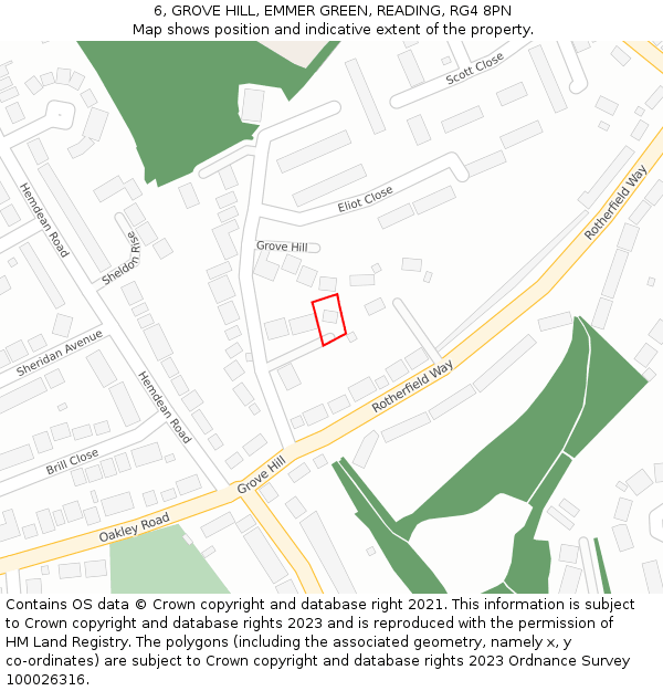 6, GROVE HILL, EMMER GREEN, READING, RG4 8PN: Location map and indicative extent of plot