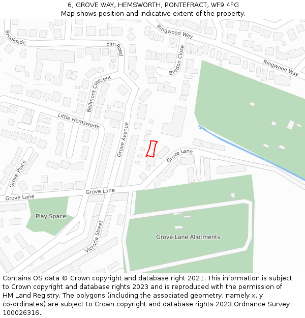 6, GROVE WAY, HEMSWORTH, PONTEFRACT, WF9 4FG: Location map and indicative extent of plot