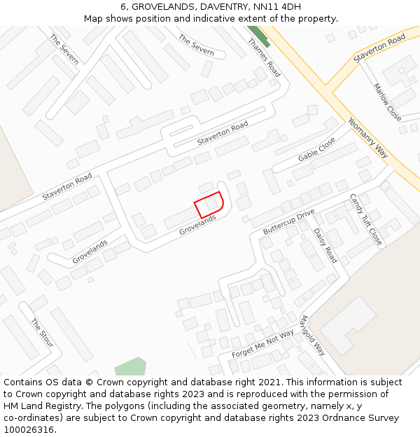 6, GROVELANDS, DAVENTRY, NN11 4DH: Location map and indicative extent of plot