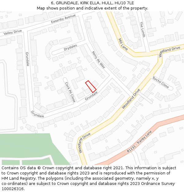 6, GRUNDALE, KIRK ELLA, HULL, HU10 7LE: Location map and indicative extent of plot