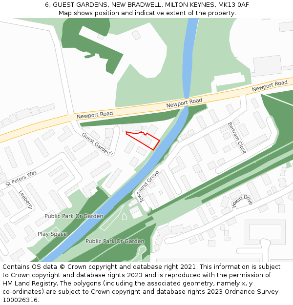 6, GUEST GARDENS, NEW BRADWELL, MILTON KEYNES, MK13 0AF: Location map and indicative extent of plot