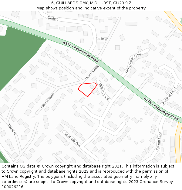 6, GUILLARDS OAK, MIDHURST, GU29 9JZ: Location map and indicative extent of plot