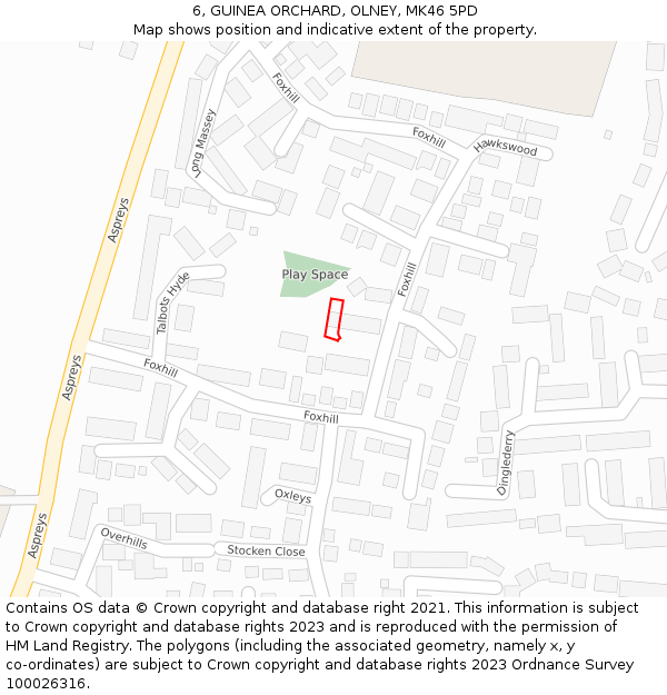 6, GUINEA ORCHARD, OLNEY, MK46 5PD: Location map and indicative extent of plot