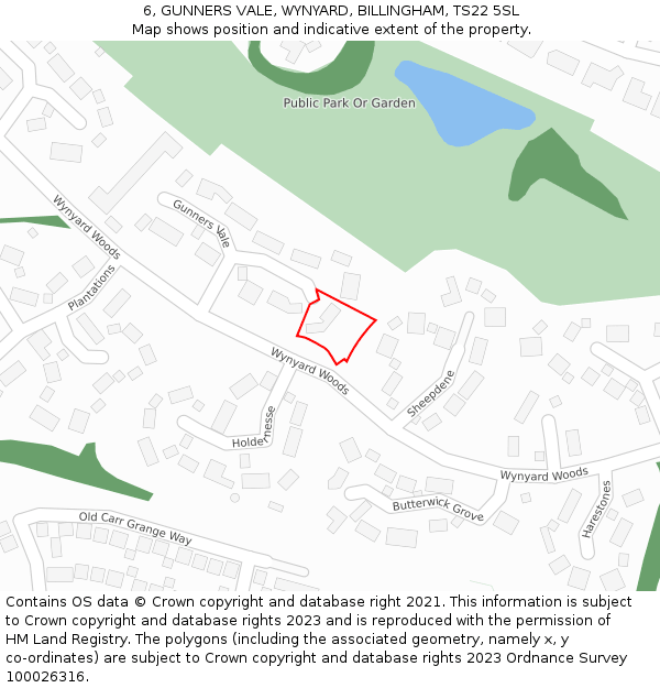 6, GUNNERS VALE, WYNYARD, BILLINGHAM, TS22 5SL: Location map and indicative extent of plot