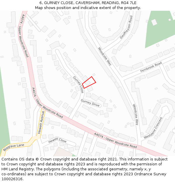 6, GURNEY CLOSE, CAVERSHAM, READING, RG4 7LE: Location map and indicative extent of plot