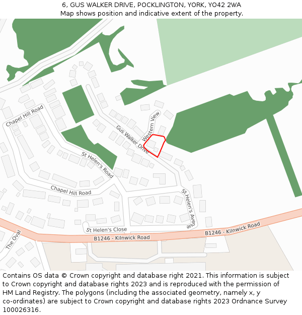 6, GUS WALKER DRIVE, POCKLINGTON, YORK, YO42 2WA: Location map and indicative extent of plot