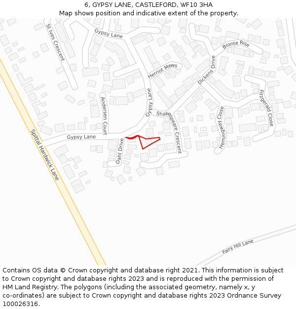 6, GYPSY LANE, CASTLEFORD, WF10 3HA: Location map and indicative extent of plot