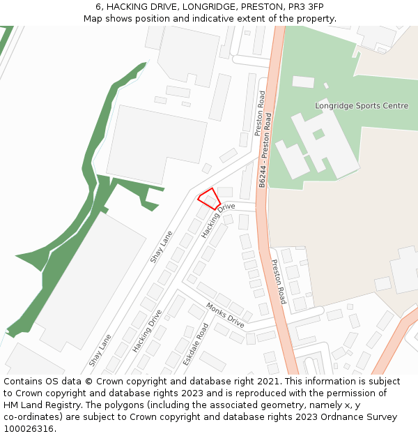 6, HACKING DRIVE, LONGRIDGE, PRESTON, PR3 3FP: Location map and indicative extent of plot