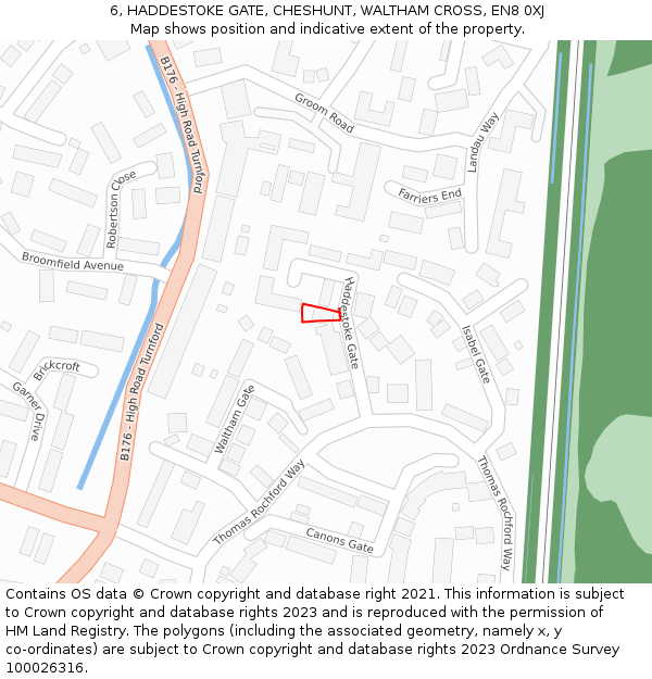6, HADDESTOKE GATE, CHESHUNT, WALTHAM CROSS, EN8 0XJ: Location map and indicative extent of plot