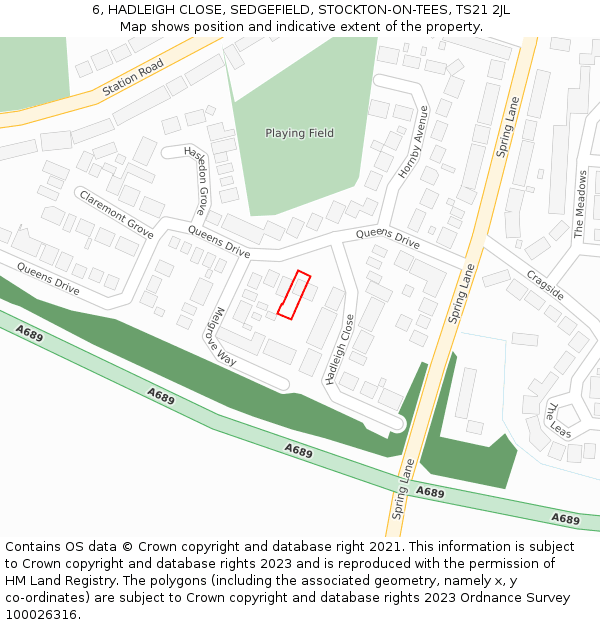 6, HADLEIGH CLOSE, SEDGEFIELD, STOCKTON-ON-TEES, TS21 2JL: Location map and indicative extent of plot