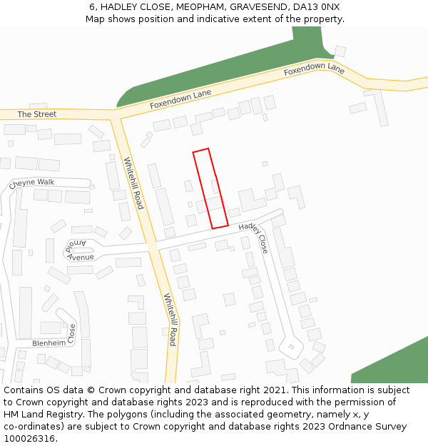 6, HADLEY CLOSE, MEOPHAM, GRAVESEND, DA13 0NX: Location map and indicative extent of plot