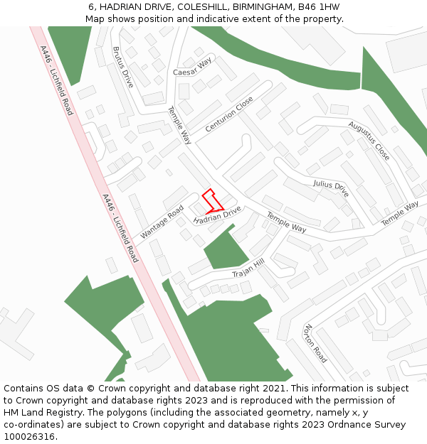 6, HADRIAN DRIVE, COLESHILL, BIRMINGHAM, B46 1HW: Location map and indicative extent of plot