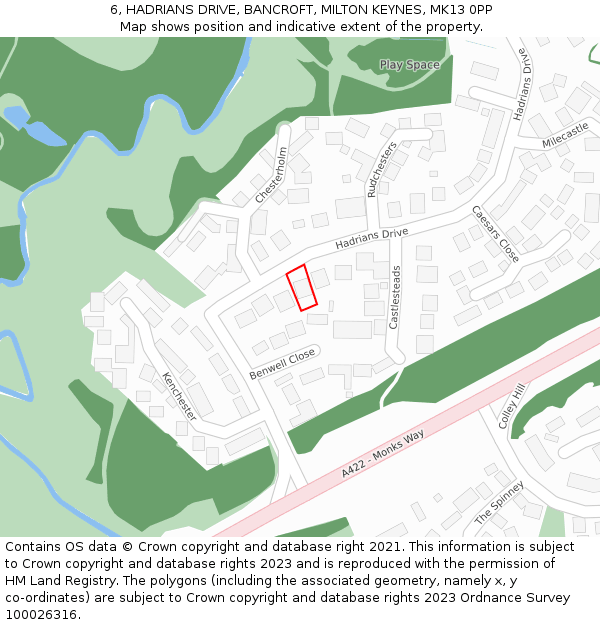 6, HADRIANS DRIVE, BANCROFT, MILTON KEYNES, MK13 0PP: Location map and indicative extent of plot