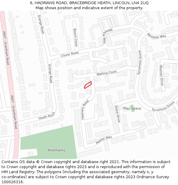 6, HADRIANS ROAD, BRACEBRIDGE HEATH, LINCOLN, LN4 2UQ: Location map and indicative extent of plot