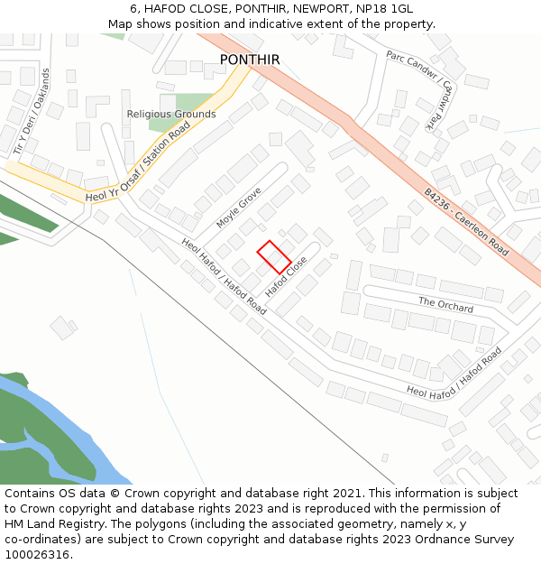 6, HAFOD CLOSE, PONTHIR, NEWPORT, NP18 1GL: Location map and indicative extent of plot