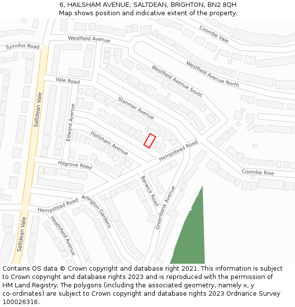 6, HAILSHAM AVENUE, SALTDEAN, BRIGHTON, BN2 8QH: Location map and indicative extent of plot