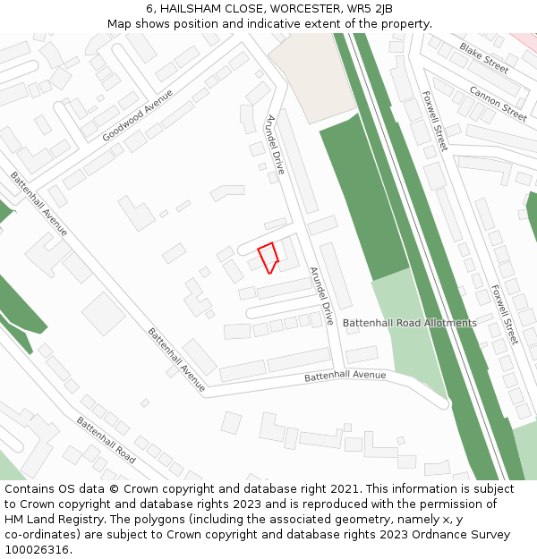 6, HAILSHAM CLOSE, WORCESTER, WR5 2JB: Location map and indicative extent of plot