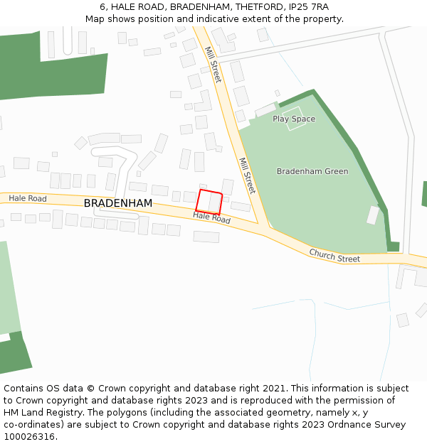 6, HALE ROAD, BRADENHAM, THETFORD, IP25 7RA: Location map and indicative extent of plot