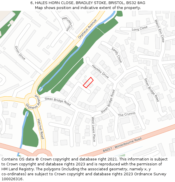 6, HALES HORN CLOSE, BRADLEY STOKE, BRISTOL, BS32 8AG: Location map and indicative extent of plot