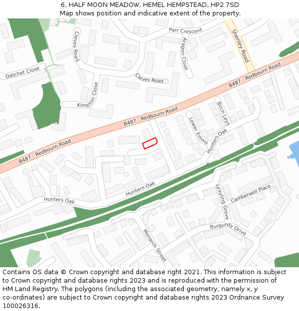 6, HALF MOON MEADOW, HEMEL HEMPSTEAD, HP2 7SD: Location map and indicative extent of plot