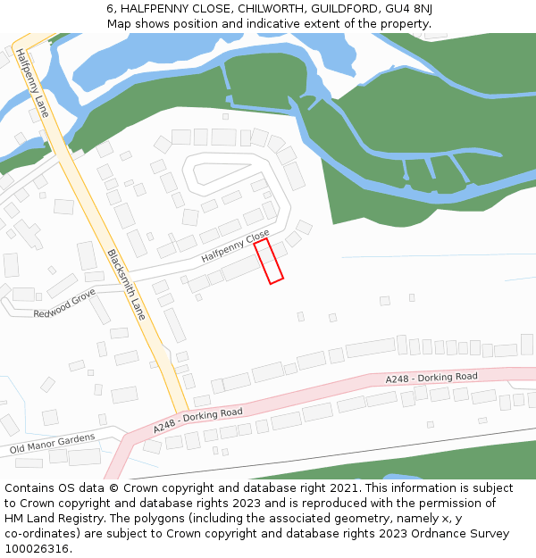 6, HALFPENNY CLOSE, CHILWORTH, GUILDFORD, GU4 8NJ: Location map and indicative extent of plot