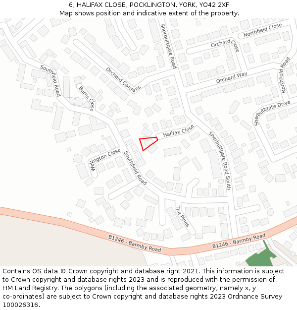 6, HALIFAX CLOSE, POCKLINGTON, YORK, YO42 2XF: Location map and indicative extent of plot