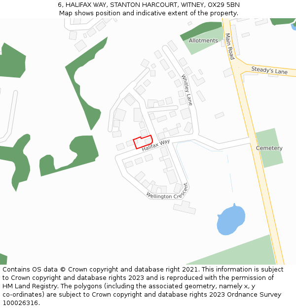 6, HALIFAX WAY, STANTON HARCOURT, WITNEY, OX29 5BN: Location map and indicative extent of plot