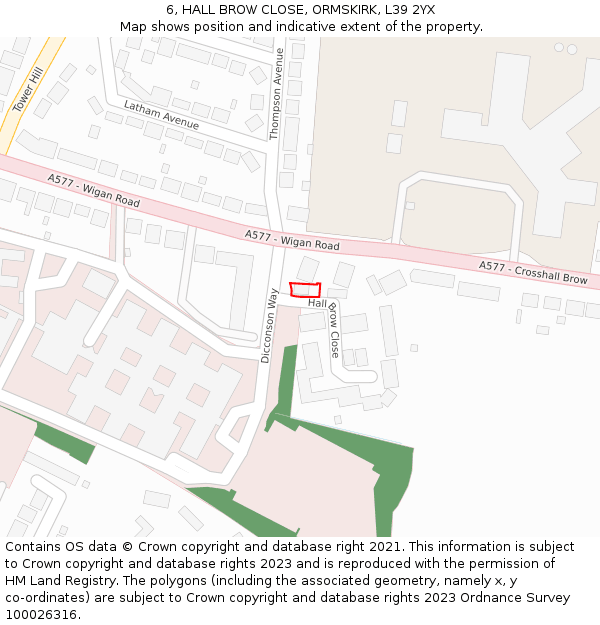 6, HALL BROW CLOSE, ORMSKIRK, L39 2YX: Location map and indicative extent of plot