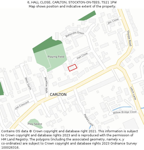 6, HALL CLOSE, CARLTON, STOCKTON-ON-TEES, TS21 1PW: Location map and indicative extent of plot