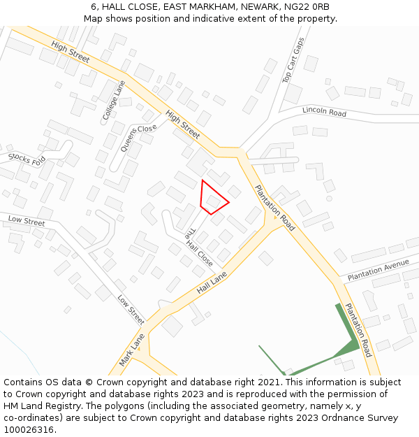 6, HALL CLOSE, EAST MARKHAM, NEWARK, NG22 0RB: Location map and indicative extent of plot