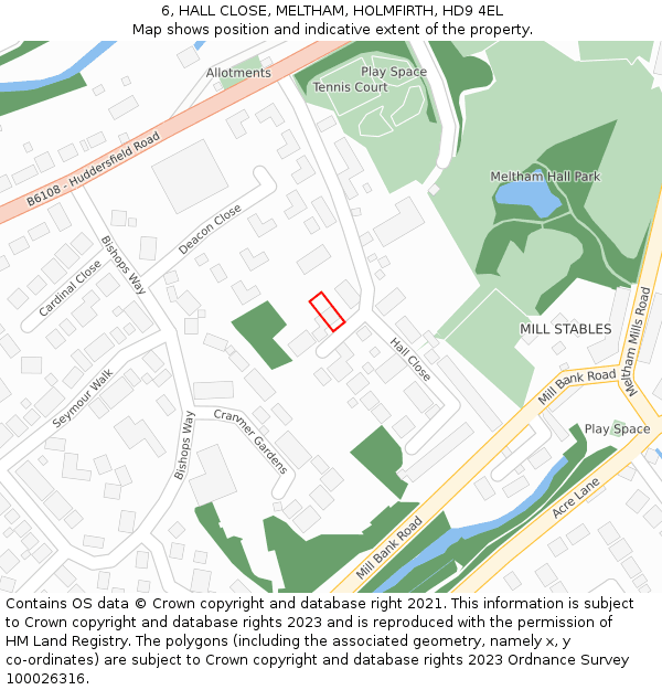 6, HALL CLOSE, MELTHAM, HOLMFIRTH, HD9 4EL: Location map and indicative extent of plot