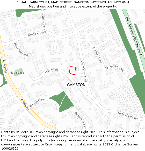 6, HALL FARM COURT, MAIN STREET, GAMSTON, NOTTINGHAM, NG2 6NN: Location map and indicative extent of plot