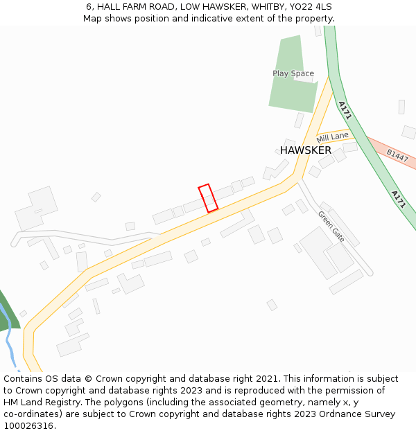 6, HALL FARM ROAD, LOW HAWSKER, WHITBY, YO22 4LS: Location map and indicative extent of plot