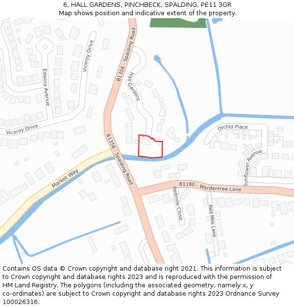 6, HALL GARDENS, PINCHBECK, SPALDING, PE11 3GR: Location map and indicative extent of plot