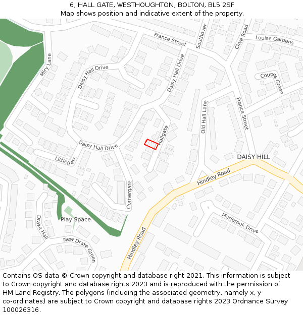 6, HALL GATE, WESTHOUGHTON, BOLTON, BL5 2SF: Location map and indicative extent of plot