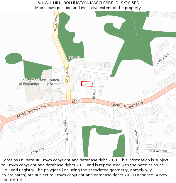 6, HALL HILL, BOLLINGTON, MACCLESFIELD, SK10 5ED: Location map and indicative extent of plot