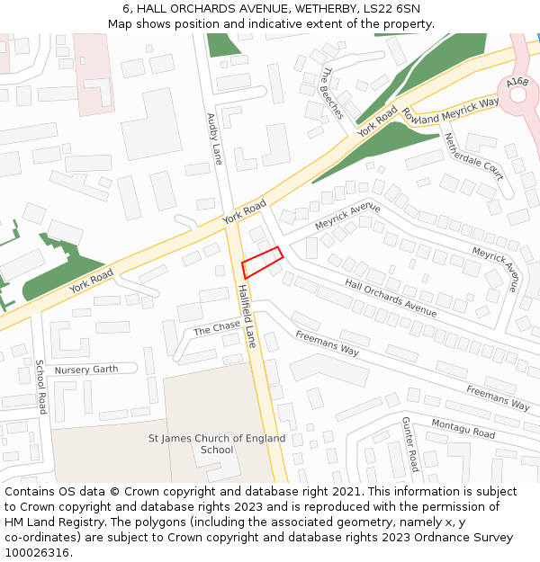 6, HALL ORCHARDS AVENUE, WETHERBY, LS22 6SN: Location map and indicative extent of plot