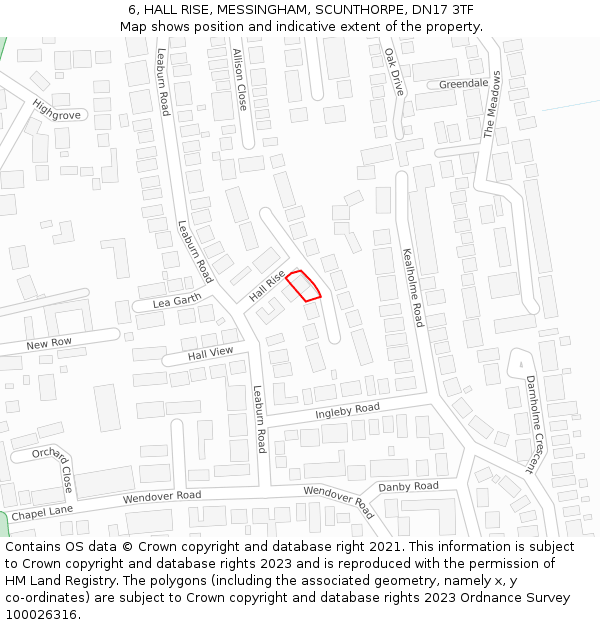 6, HALL RISE, MESSINGHAM, SCUNTHORPE, DN17 3TF: Location map and indicative extent of plot