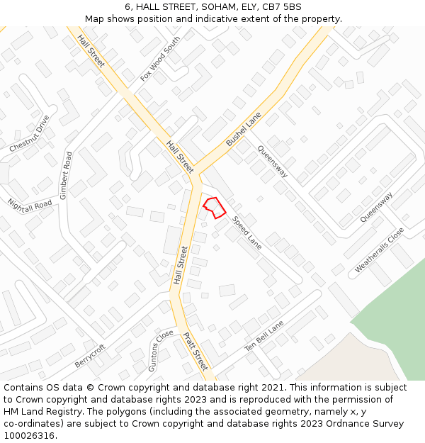 6, HALL STREET, SOHAM, ELY, CB7 5BS: Location map and indicative extent of plot